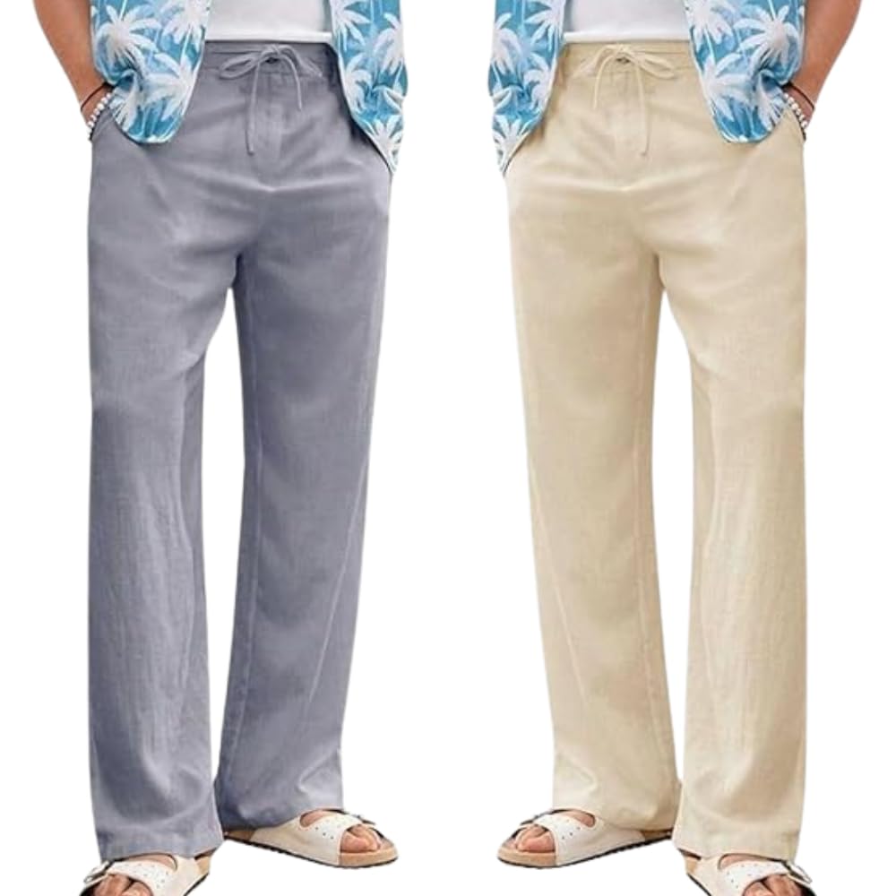 GRECIILOOKS Men’s Linen Trousers | Loose Fit Linen-Cotton Casual Pants for Men | Relaxed Office Wear Formal Trousers for Men | Stylish Beige & Pants