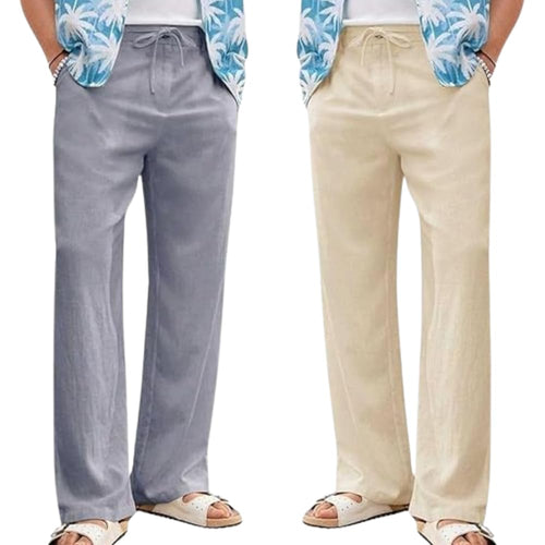 GRECIILOOKS Men’s Linen Trousers | Loose Fit Linen-Cotton Casual Pants for Men | Relaxed Office Wear Formal Trousers for Men | Stylish Beige & Pants