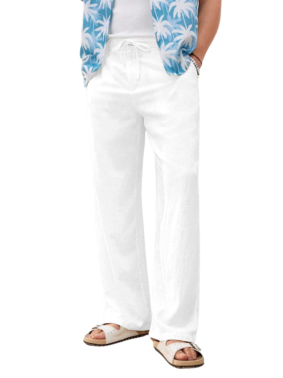 GRECIILOOKS Men’s Linen Trousers | Loose Fit Linen-Cotton Casual Pants for Men | Relaxed Office Wear Formal Trousers for Men | Stylish Beige & Pants