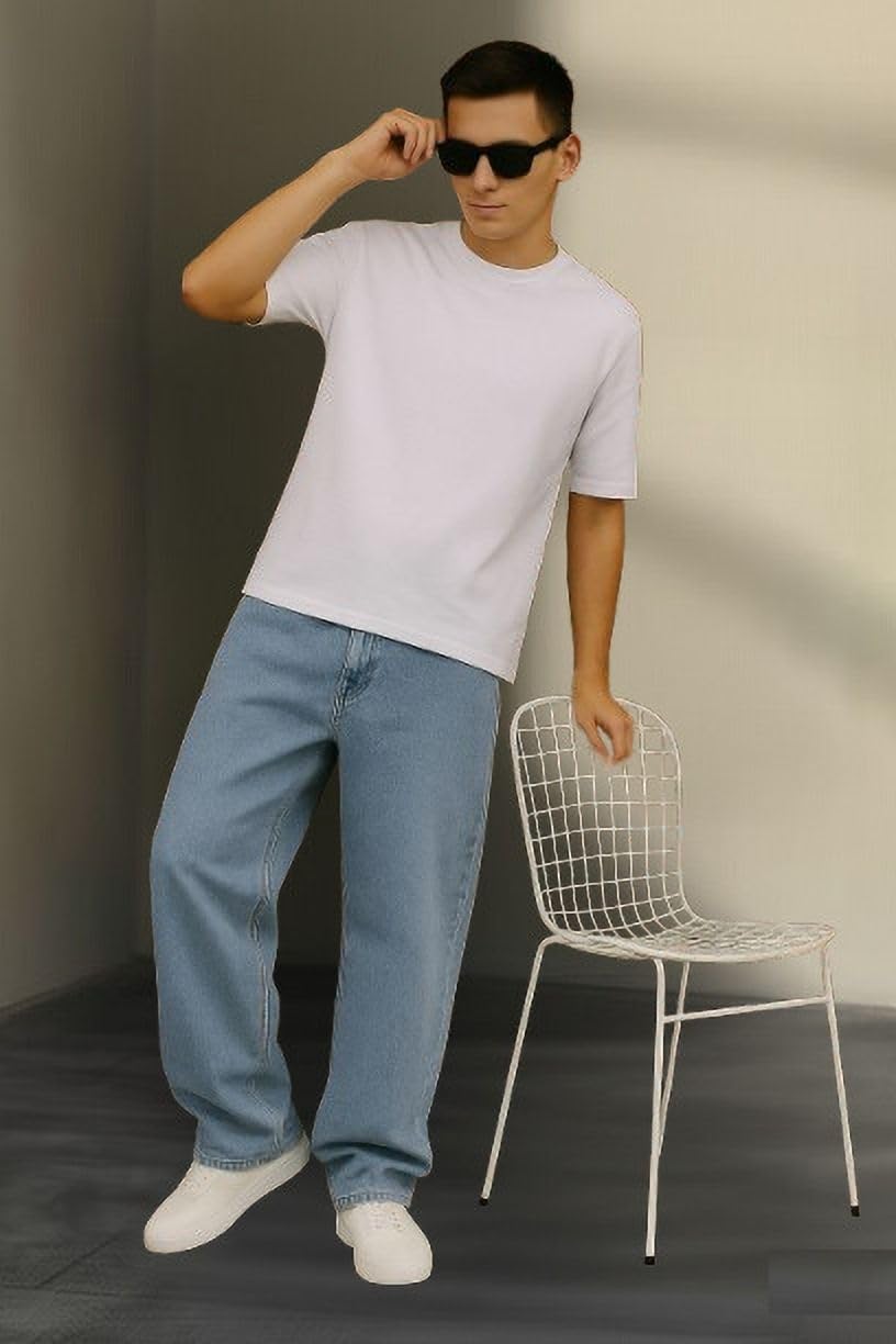 Loose Fit Mid Rise Light Blue Men Denim Jeans