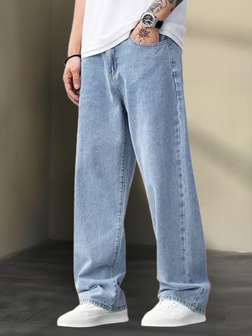 Loose Fit Mid Rise Light Blue Men Denim Jeans