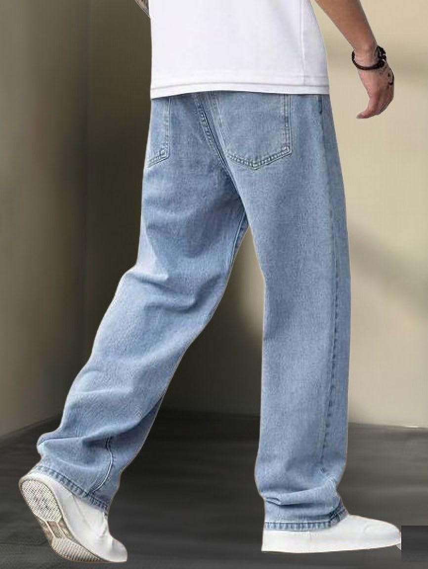 Loose Fit Mid Rise Light Blue Men Denim Jeans