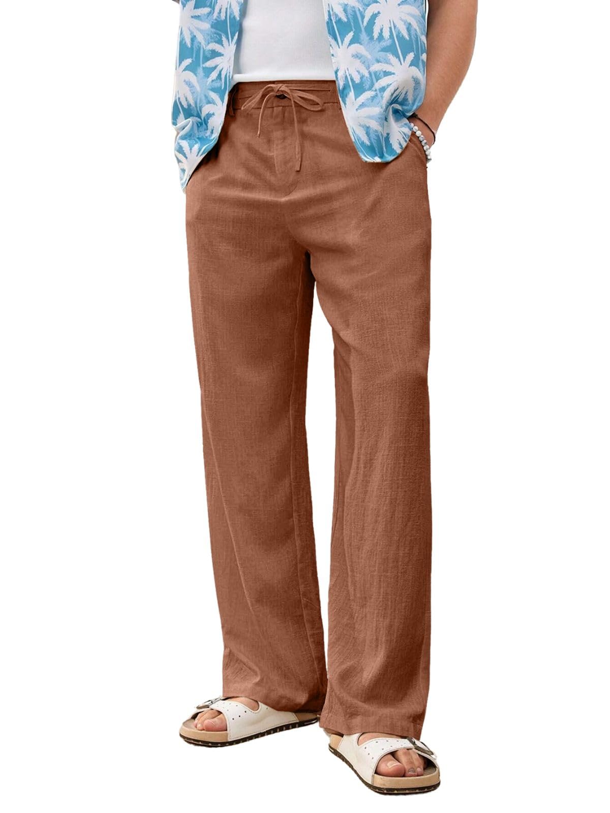 GRECIILOOKS Men’s Linen Trousers | Loose Fit Linen-Cotton Casual Pants for Men | Relaxed Office Wear Formal Trousers for Men | Stylish Beige & Pants