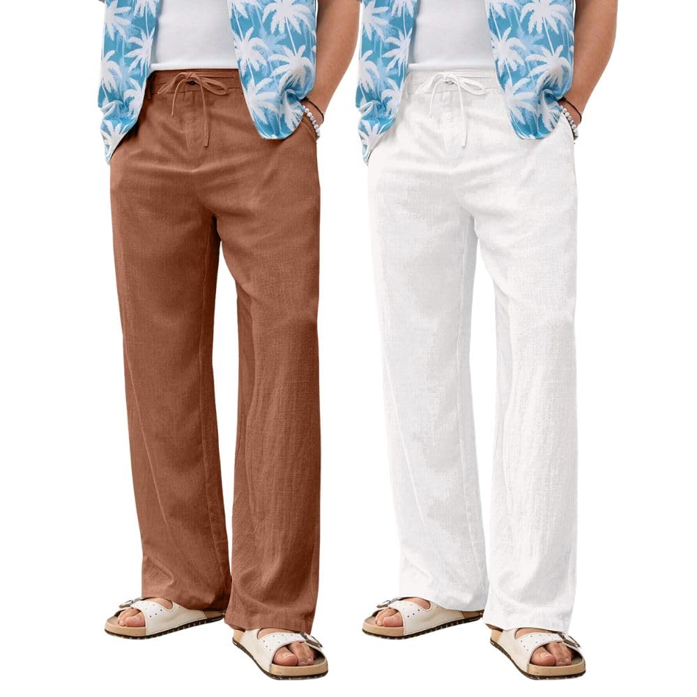 GRECIILOOKS Men’s Linen Trousers | Loose Fit Linen-Cotton Casual Pants for Men | Relaxed Office Wear Formal Trousers for Men | Stylish Beige & Pants