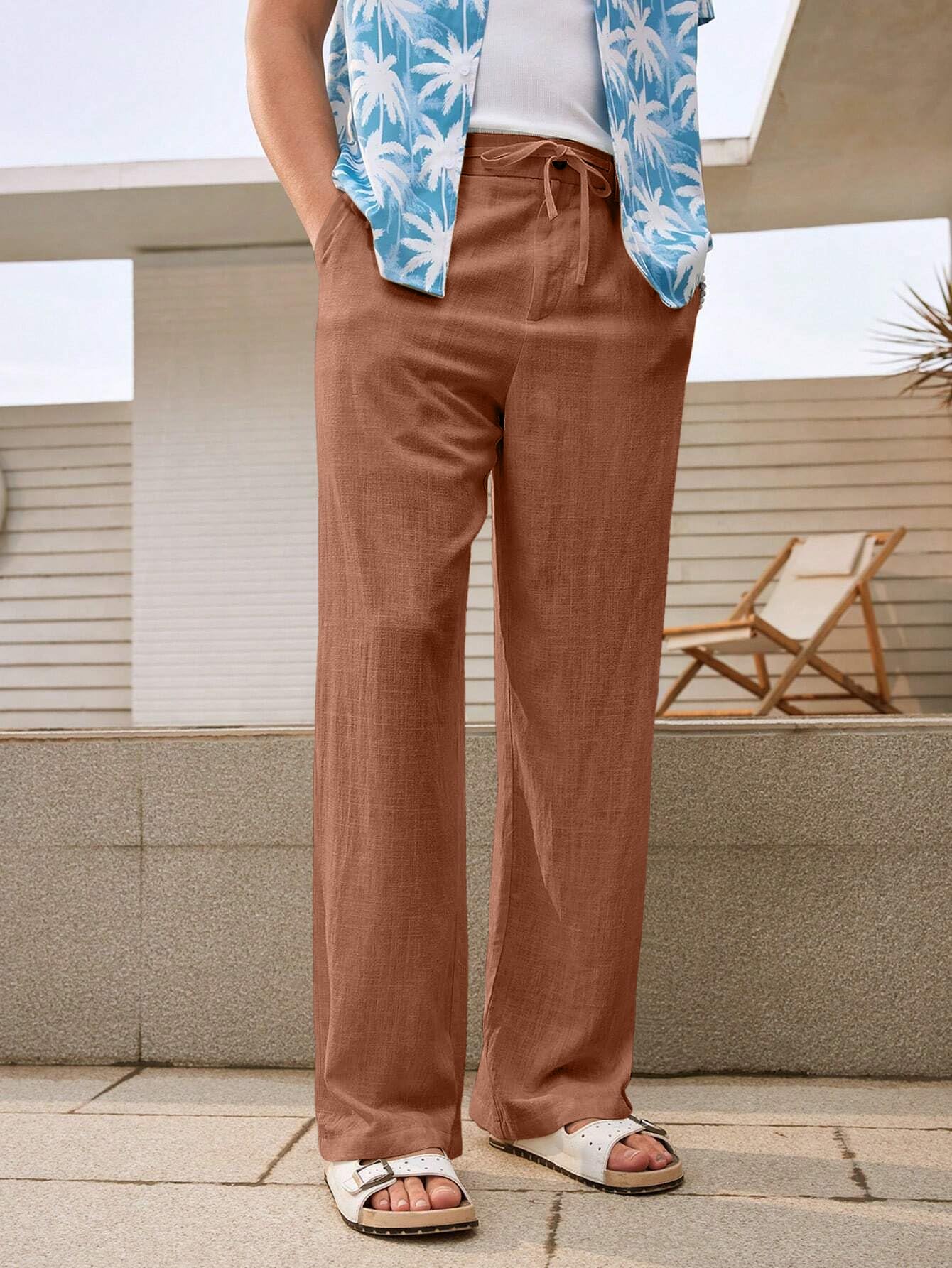 GRECIILOOKS Men’s Linen Trousers | Loose Fit Linen-Cotton Casual Pants for Men | Relaxed Office Wear Formal Trousers for Men | Stylish Beige & Pants