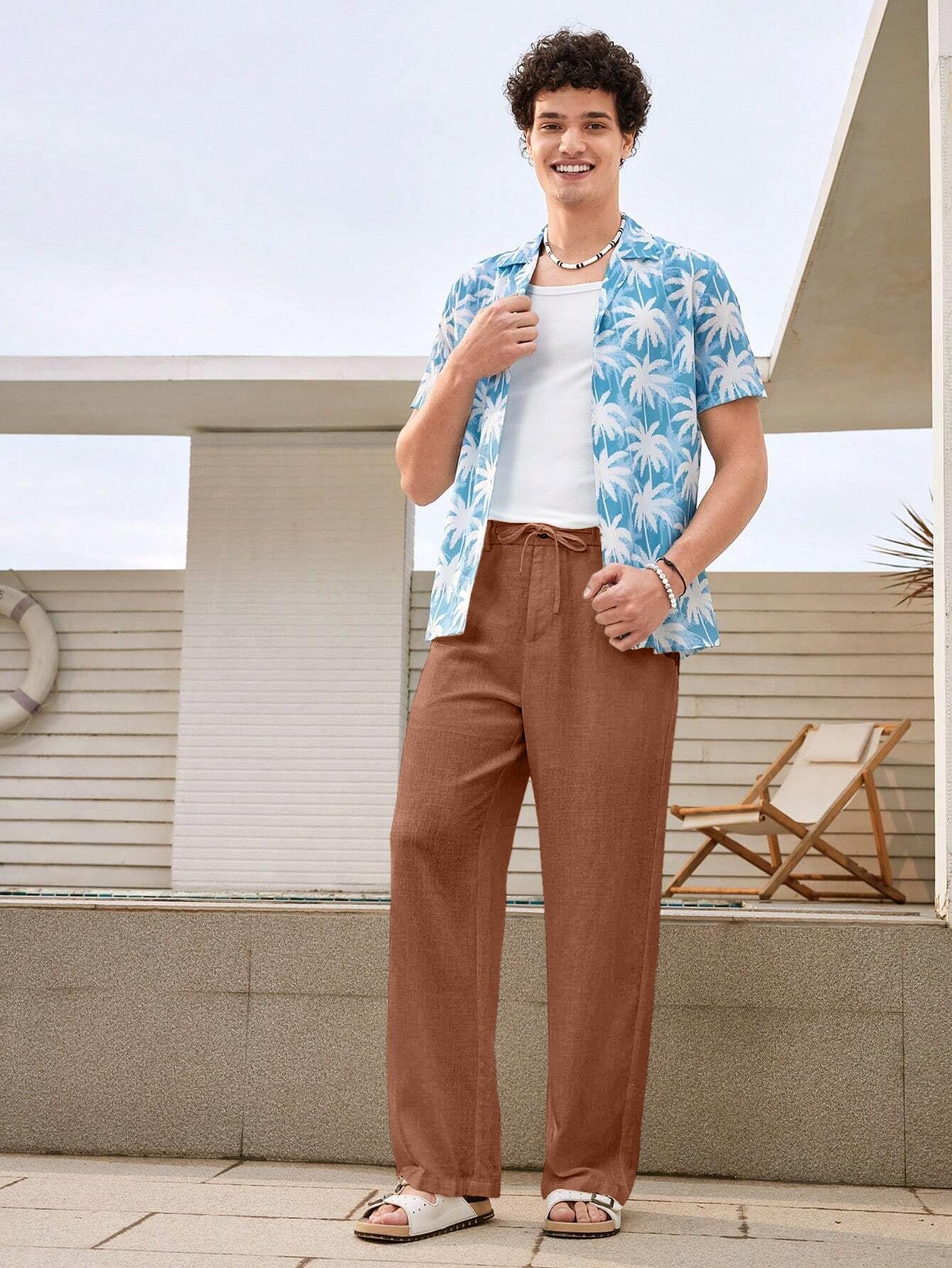 GRECIILOOKS Men’s Linen Trousers | Loose Fit Linen-Cotton Casual Pants for Men | Relaxed Office Wear Formal Trousers for Men | Stylish Beige & Pants